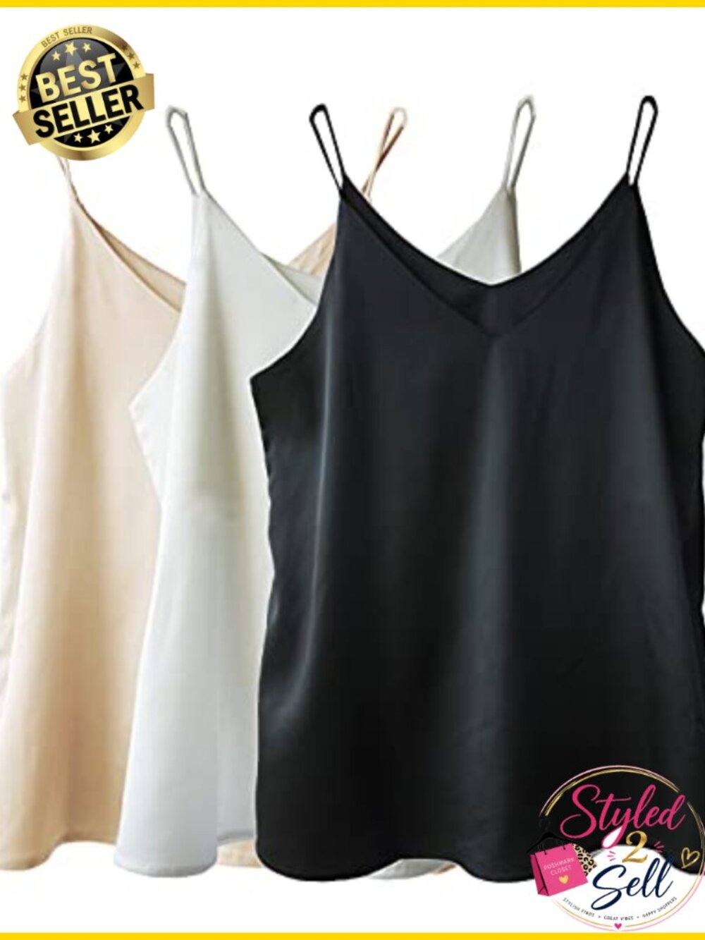Satin Silk Camisole V-Neck Spaghetti Strap Tank Top Sleeveless Blouse